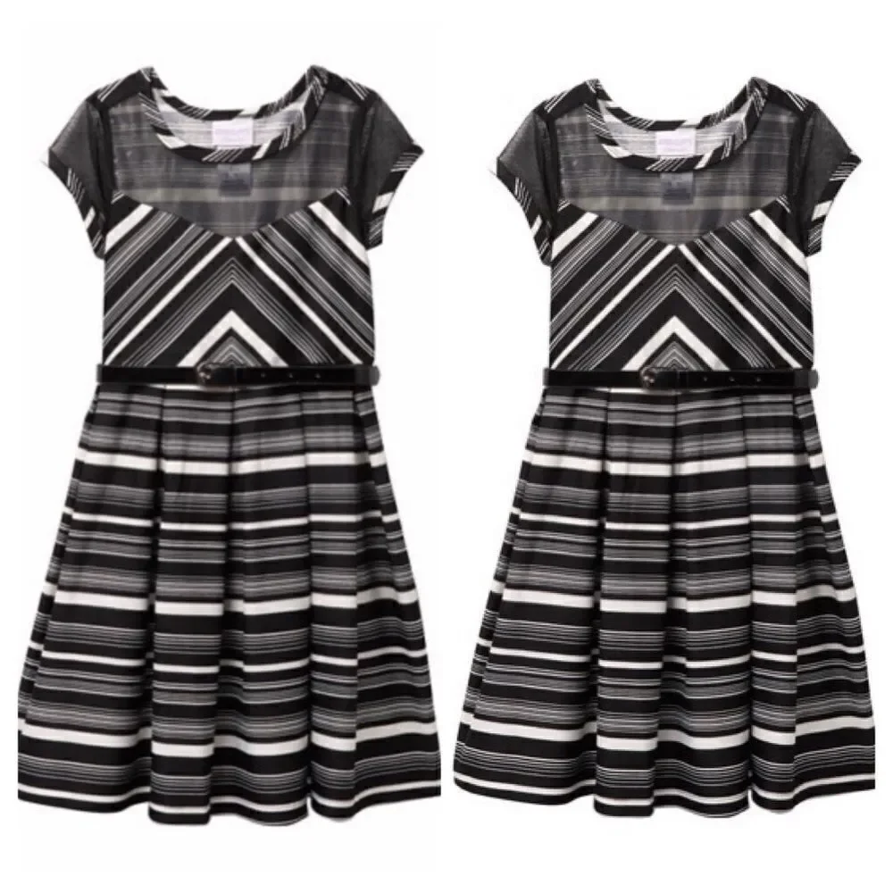 Iris & Ivy Pleated Scuba Stripe Dress (Big Girls)